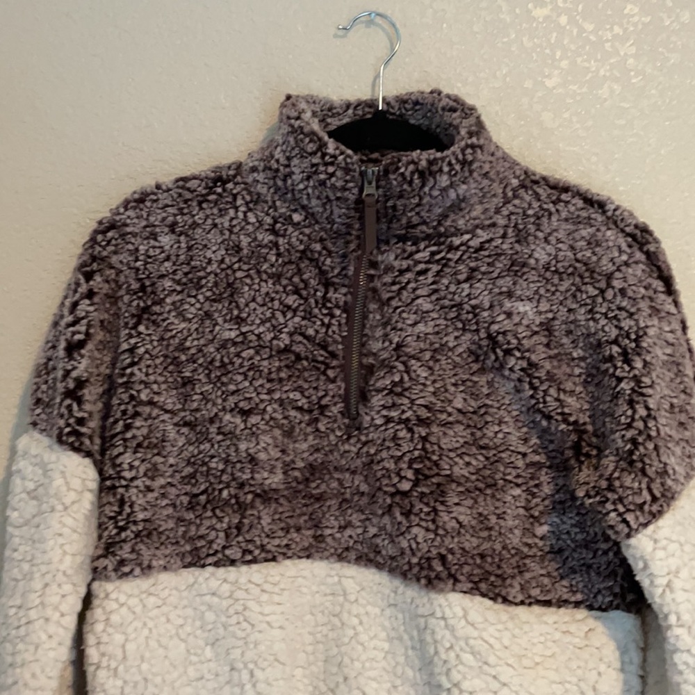 Elodie Teddy Half Zip Pullover Two Toned Purple and Cream Size Xsmall EUC - Picture 4 of 10
